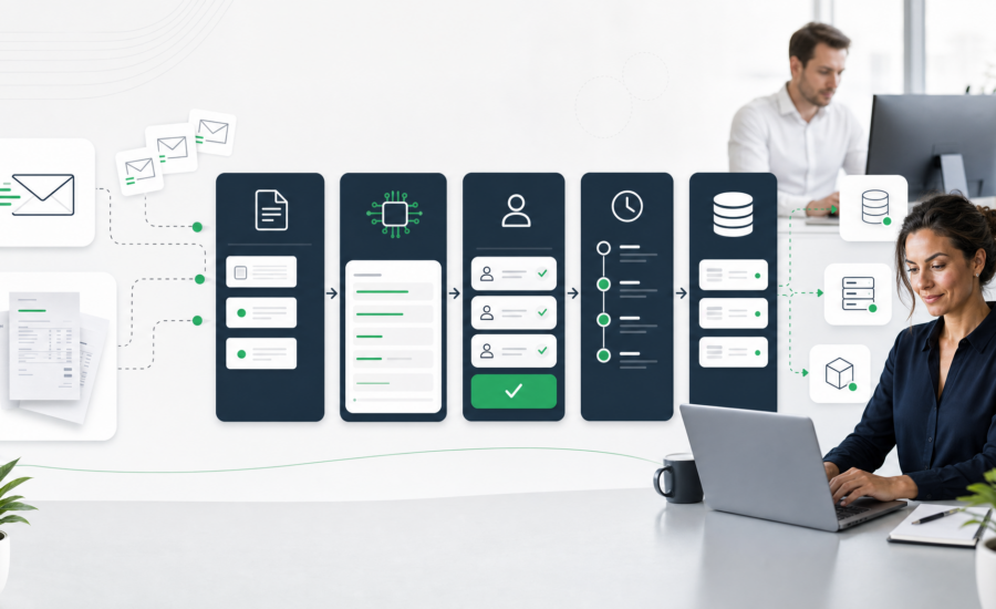 Automatizace faktur v Q.Invoice od příjmu dokladu přes AI vytěžení až po schválení a ERP.